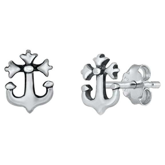 Sterling Silver Floral Anchor Cross Blossom Nautical Boat Ocean Stud Earrings Jewelry Female Unisex