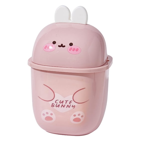 Bonita cesta de escritorio, pequeña y creativa, para guardar basura, con tapa. Rosa
