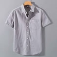thumbnail image 3 of Wyobmus Mens Linen Blend Shirt Short Sleeve Button Down Shirts with Pocket Casual Untucked Dress Shirts Beach Vacation Tops M-5XL B-Gray, 3 of 3