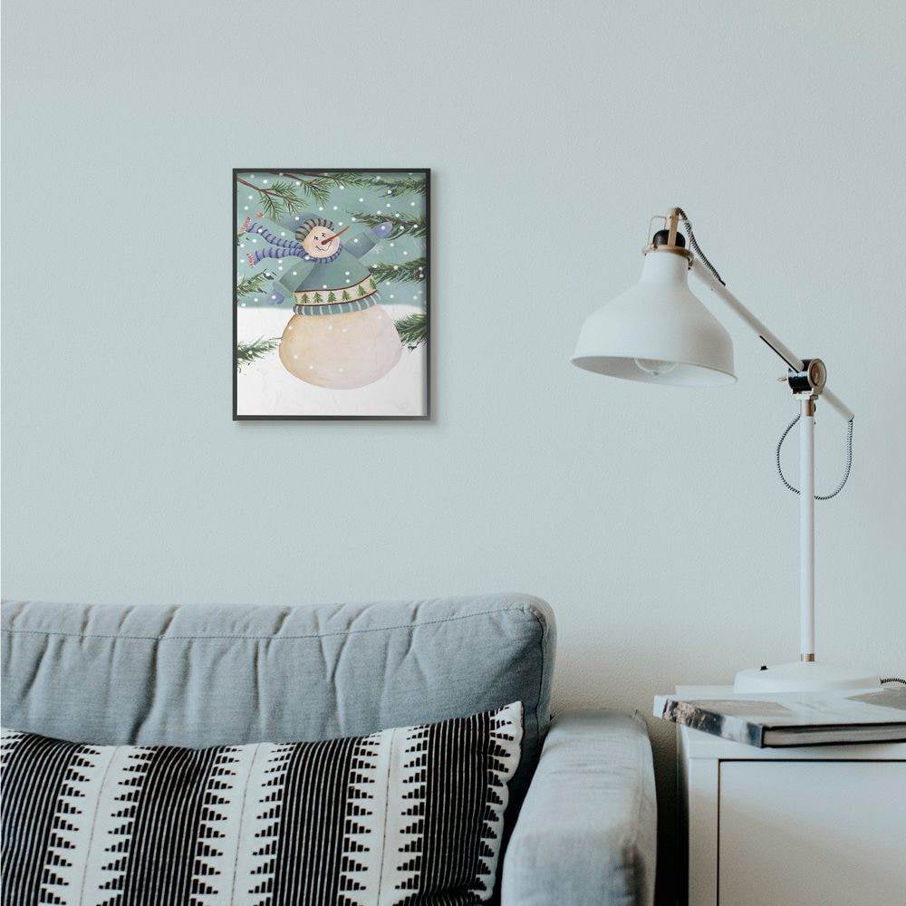 Stupell Industries Snowman Pine Trees Holiday Christmas IllustrationFramed Wall Art By Artist Regina Moore