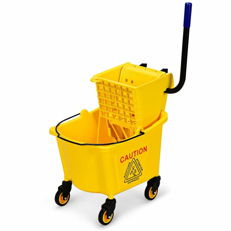 Resenkos 26 Quart Mop Bucket Side Press Wringer on Wheels With Panel, Side Press Wringer Combo Commercial Cleaning Caddy Plastic