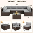 thumbnail image 4 of Lofka 7-Piece PE Rattan Patio Furniture Set, All-Weather Outdoor Sectional Sofa with Glass Coffee Table & Waterproof Gray Cushions, Modular Wicker Conversation Set for Backyard, Garden, Poolside, 4 of 17