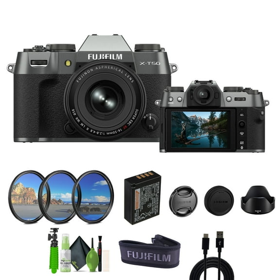 Fujifilm X-T50 Mirrorless Digital Camera XF16-50mm F2.8-4.8 R LM WR Lens Bundle Kit With Accessories - Charcoal Silver