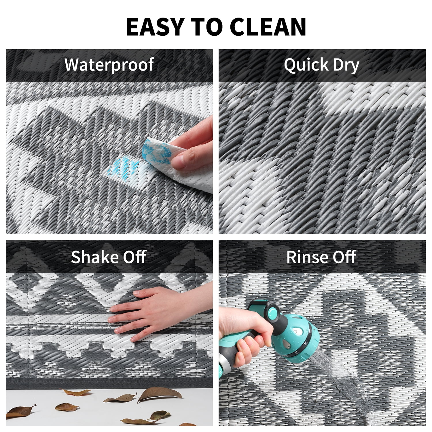 SIXHOME Outdoor Rug 9'x12' Waterproof Reversible Patio Rug Modern Lightweight Plastic Straw Indoor Outdoor Rug for RV Camping Deck Balcony Porch Boho Patio Decor Outdoor Carpet Light Gray