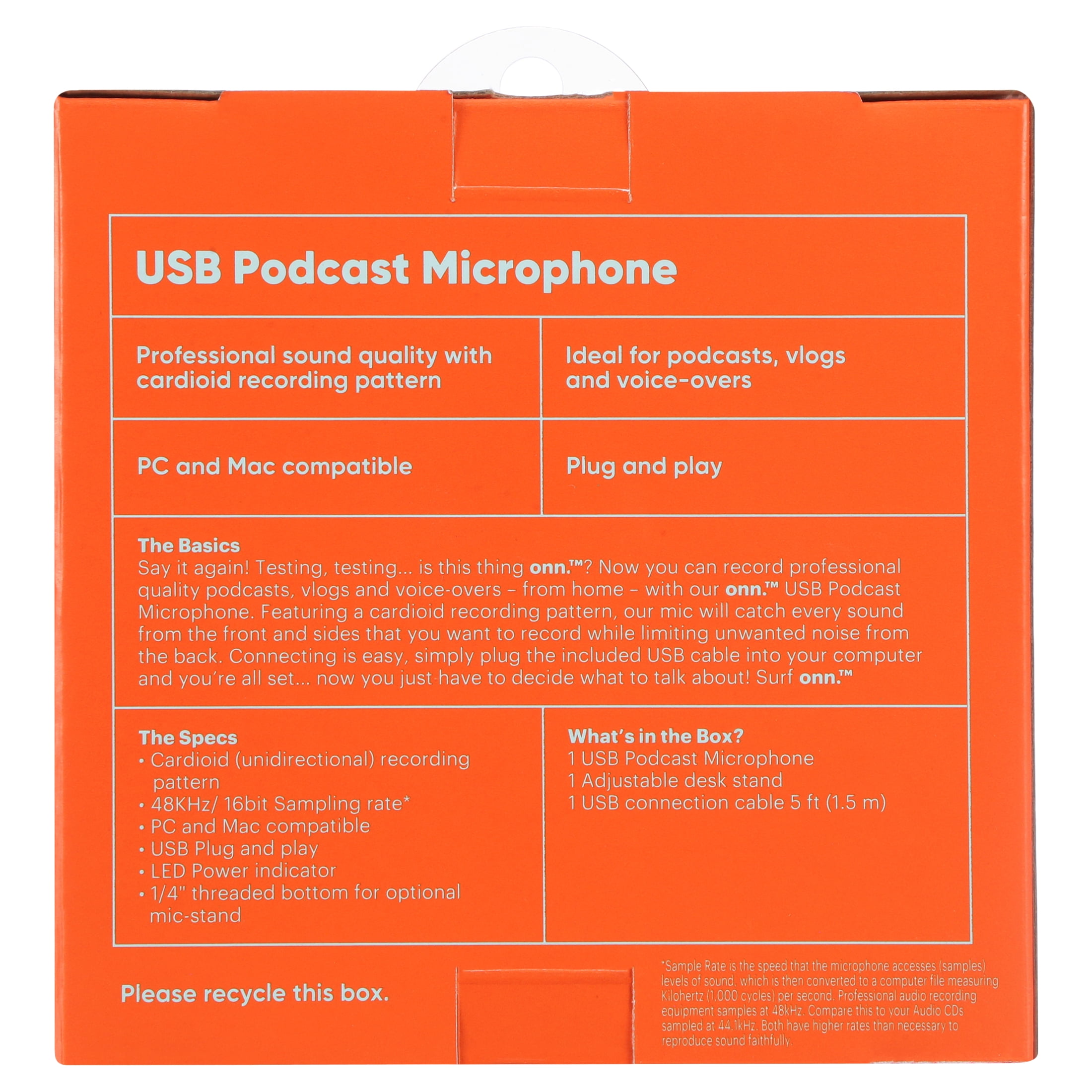 onn. USB Podcast Microphone with Cardioid Recording Pattern