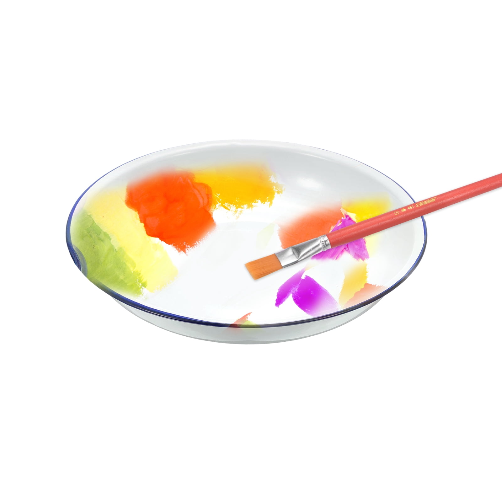 Uxcell 2pcs Butcher Tray Palette 9.45" Round Metal Triple Enamel Coated Paint Pallet Palette Tray Holder Artist Painter Painting Tool for Art Acrylic Watercolor Mixing