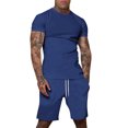 thumbnail image 3 of Short Sets 2 Piece Outfits Men Fashion Summer Tracksuits Casual Short Sleeve Crew neck Shirt and Shorts Set Dark Blue L, 3 of 6