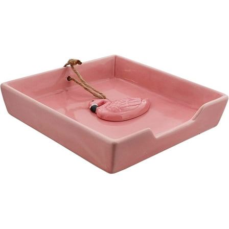 Servette Home Pink Lunch Napkin Holder with Flamingo Weight 7"W x 7"L x 1.5"H