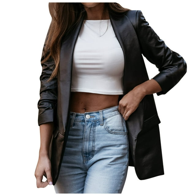 Women Workoffice Suit Button Down Fitted Outwear Pockets Professional Overcoat V Neck Cardigan Single Breasted Fashion Jacket Solid Color Blazer