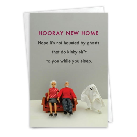 NobleWorks Funny New Home Greeting Card with 5 x 7 Inch Envelope (1 Card) Housewarming Haunted House C10082NHG