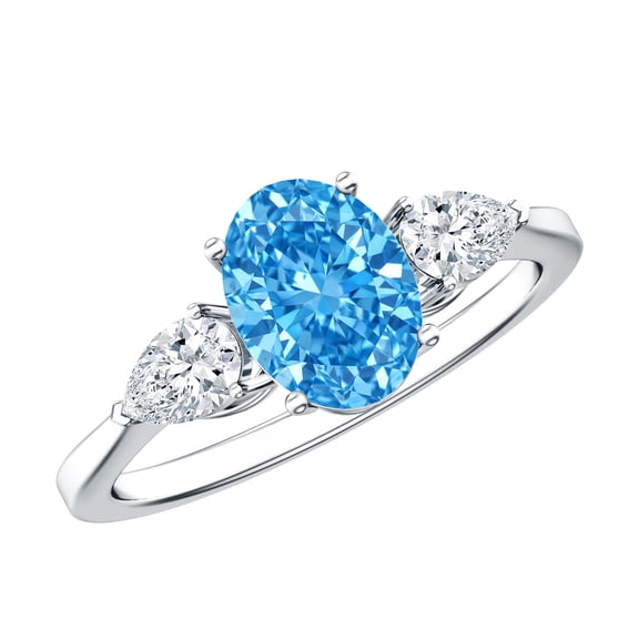 Rosec Jewels Lab Grown Blue Diamond Oval Engagement Ring 1 Carat (IGI Certified, VS1 Grade) - Blue and White Diamond Ring, 925 Sterling Silver, US 4.00