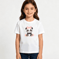 thumbnail image 2 of Girls Graphic Tees Cute Panda Pink Bow Kids T Shirt Kawaii Pet 100% Cotton Short Sleeve Soft Tops 4-13Y, 2 of 5
