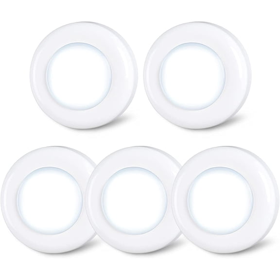 Push Tap Light, 2.8” Mini Night Touch LED Puck Lamp, Portable Under Cabinet Lighting AAA Battery Operated Powered, DIY Stick On Lights for Closet, Counter, Kitchen, Cool White, 5 Pack