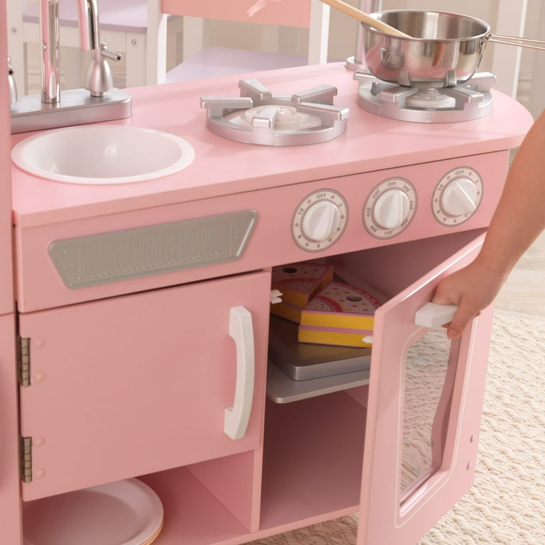 KidKraft Vintage Wooden Play Kitchen with Working Knobs Pink