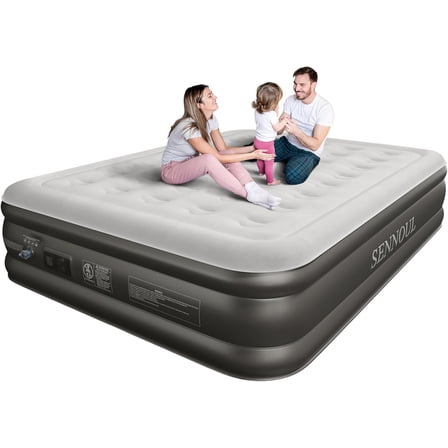 ZHIBO Queen Air Mattress with Built-in Pump, 18" Raised, Flocked Top, Puncture Resistant, 650lb Capacity