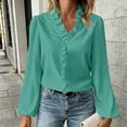 thumbnail image 3 of Lmueinov Womens Long Puff Sleeve Shirts Plus Size V Neck Ruffle Loose Pullover Blouses Fall Solid Dressy Lightweight Business Casual Tops S-5XL, 3 of 4