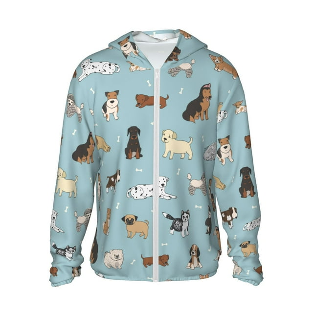 Saiise Dog Pets Pattern Sun Protection Hoodie for Men and Women, Lightweight Quick-Dry Windproof with Hood and Zip-Medium