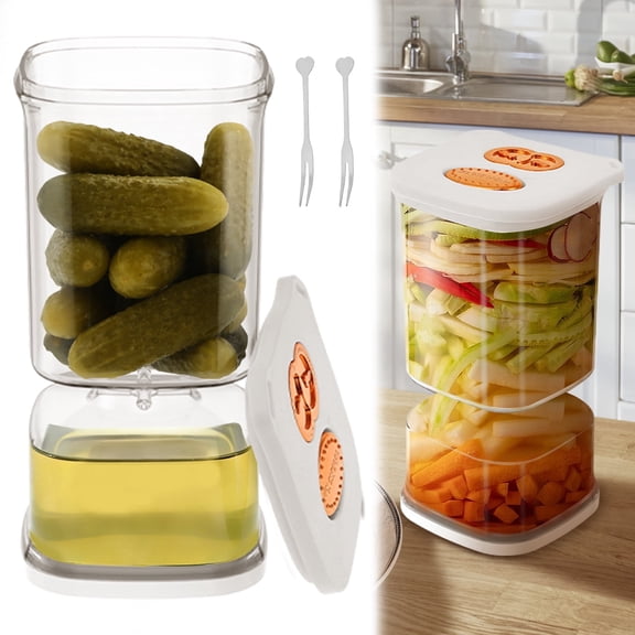 34Oz Glass Pickle Container with Strainer Olive Hourglass Jar Pickle Jar Upside Down Kimchi for Jalapenos Leakproof Airtight Lids