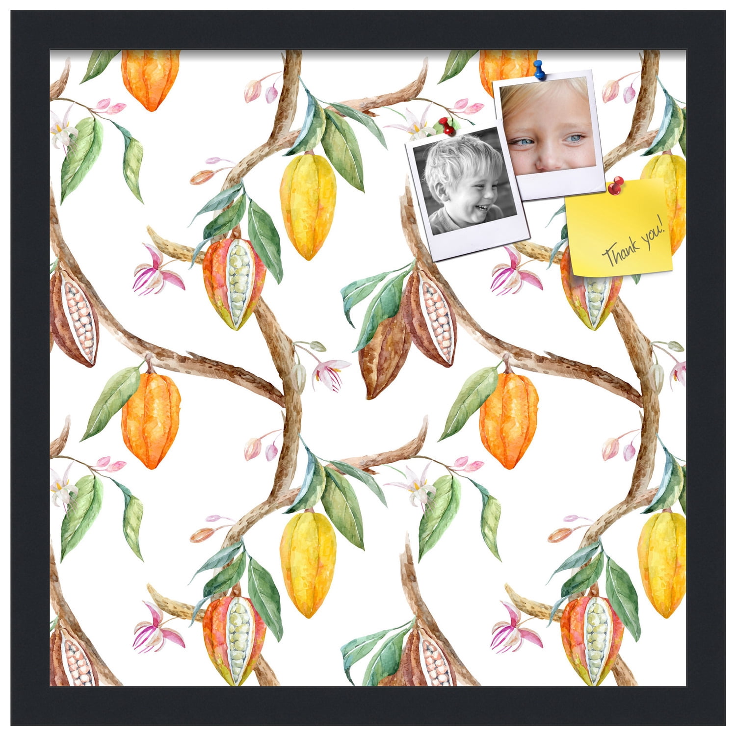 PinPix 16x16 Custom Cork Bulletin Board Fruit on Vine White Poster Board Has a Fabric Style Canvas Finish, Framed in Fruit on Vine White, by ArtToFrames (PinPix-1895)