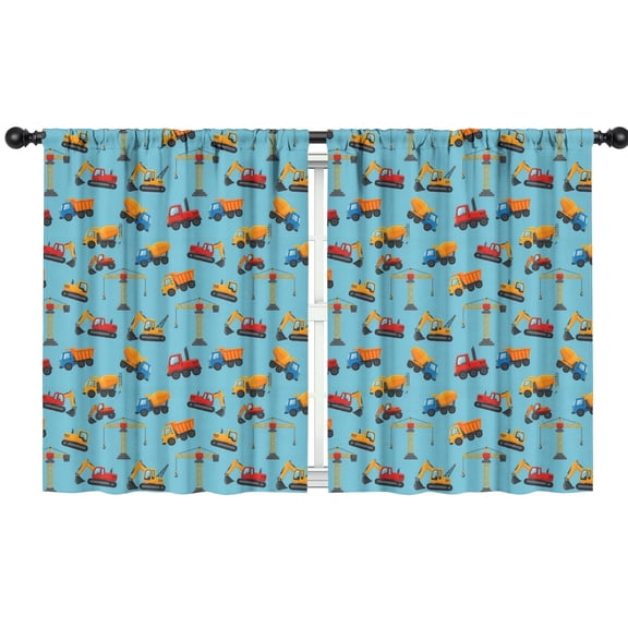 Blackout Kids Curtains,Cartoon Construction Vehicles Cranes Childrens Insulated Curtains Set Of 2,Bedroom Essentials,Toddler Room Decor 42"x54"