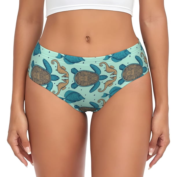 Fotbe Turtles And Seahorses Calzones Estampados para Mujer – Ropa Interior de Algodón, Cómoda, Suave y Elástica-Medium