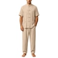 thumbnail image 3 of PIWHJQK Men Long Sleeve Pants Cotton Linen Set Men's Solid Cotton Linen Loose Long Sleeve Drawstring Pants Set Men Outfit Sets, 3 of 8