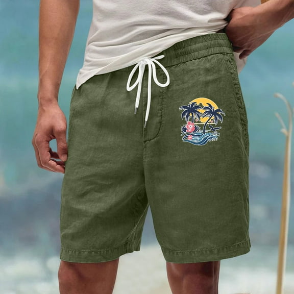 OHGOD Shorts for Men Casual - Linen Shorts Men - Beach Shorts for Men - 1 * Man Shorts - Army Green - L