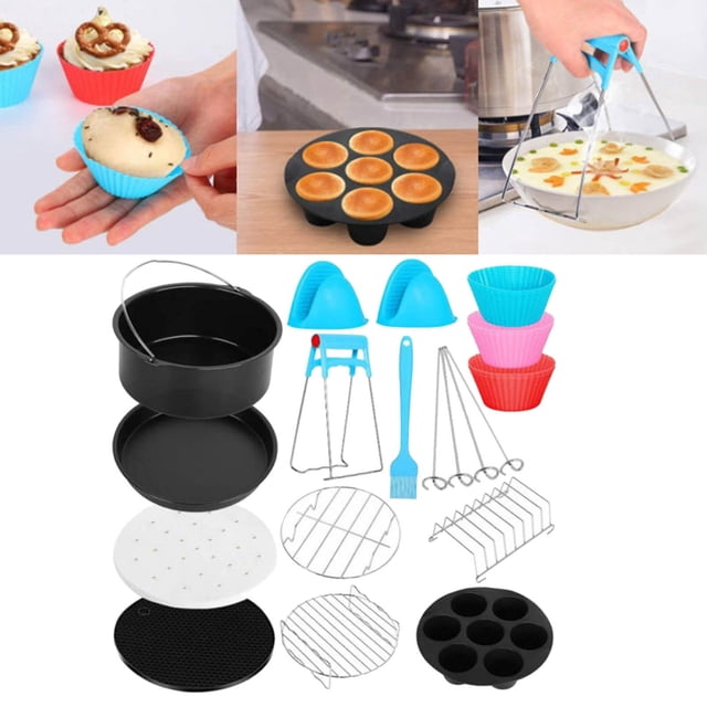 de accesorios para freidora de aire, pinzas para alimentos, cepillo de aceite, bandeja para pasteles, estante para parrilla, revestimientos para , 8 pulgadas BLESIY Piezas de la freidora de aire