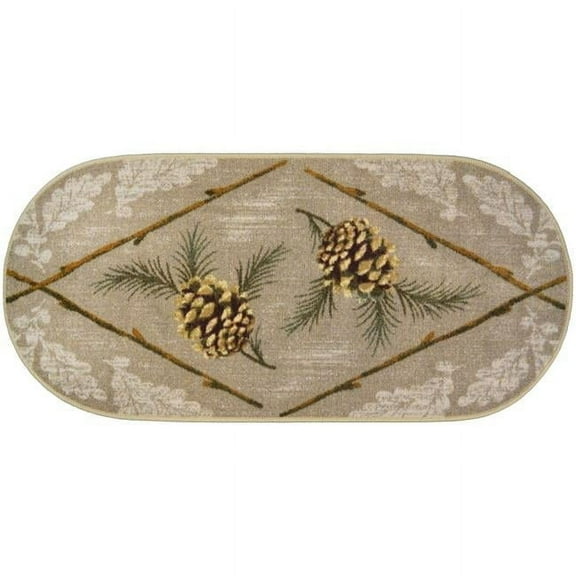 Mayberry Rug CC20671 20X44 20 x 44 in. Oval Cozy Cabin Country Charm Printed Nylon Kitchen Mat & Rug, Gray