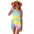 thumbnail image 2 of SEANATIVE Kids Two Piece Swimsuit Set with Swimwear & Mesh Cover-up Skirt, Teen Girls Bathing Suits, Size 17-18 Years Old, Rainbow Mermaid Scale Print Blue Yellow Pink Gradient, 2 of 7