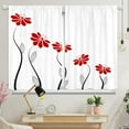 thumbnail image 3 of Red Flower Kitchen Curtains, Minimalist Floral Leaves Rustic Country Farmhouse Small Short Cafe Window Curtain Over Sink Bathroom Dining Room Decor Rod Pocket Window Drapes 2 Panels 36"x28" Inch, 3 of 6