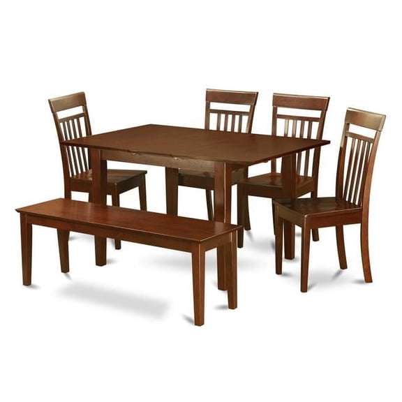 Dinette Set-Kitchen Table - 4 Dining Chairs & Dining Bench, 6 piece - Mahogany