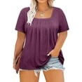 thumbnail image 2 of Giftesty Plus Size Tops For Women Sexy Square Neck Blouse Solid Casual Loose Fit Summer Short Sleeve Tees Blouse Sizes Wine XL, 2 of 6