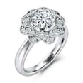 thumbnail image 3 of HeartsAndYou Flower Halo Milgrain Engagement Ring for Women 2ct Round Cut Moissanite 18k White Gold over Silver, 3 of 9
