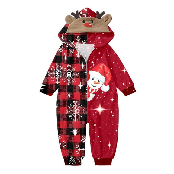 Tfken Christmas Family Matching Pajamas Hooded Long Sleeve Daily Wear Onesie Red Toddler Holiday Nightwear Jammies