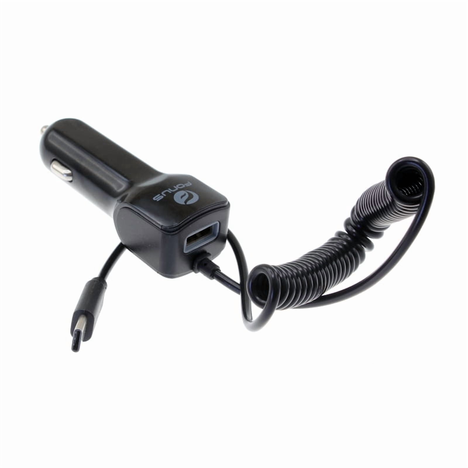 Car Charger for Nokia T20/T21 - 3.1A Type-C Power Adapter DC Socket Extra USB Port Coiled Cable