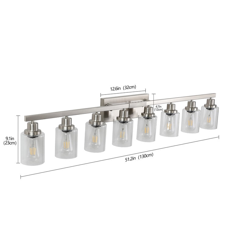51" Modern 8-Light Bathroom Vanity Light Fixture - Brushed Nickel Finish with Clear Glass Shades, Perfect for Bathroom, Vanity, and Dressing Area Lighting (No Bulbs)