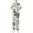 thumbnail image 4 of BiZtdJrK Scrubs Sets for Women Nurse Scrub Uniform Fashion Printed Short Sleeve V Neck Tee Tops and Loose Wide Leg Pants 2 Piece Outfits Holiday Sales Multicolor M, 4 of 7