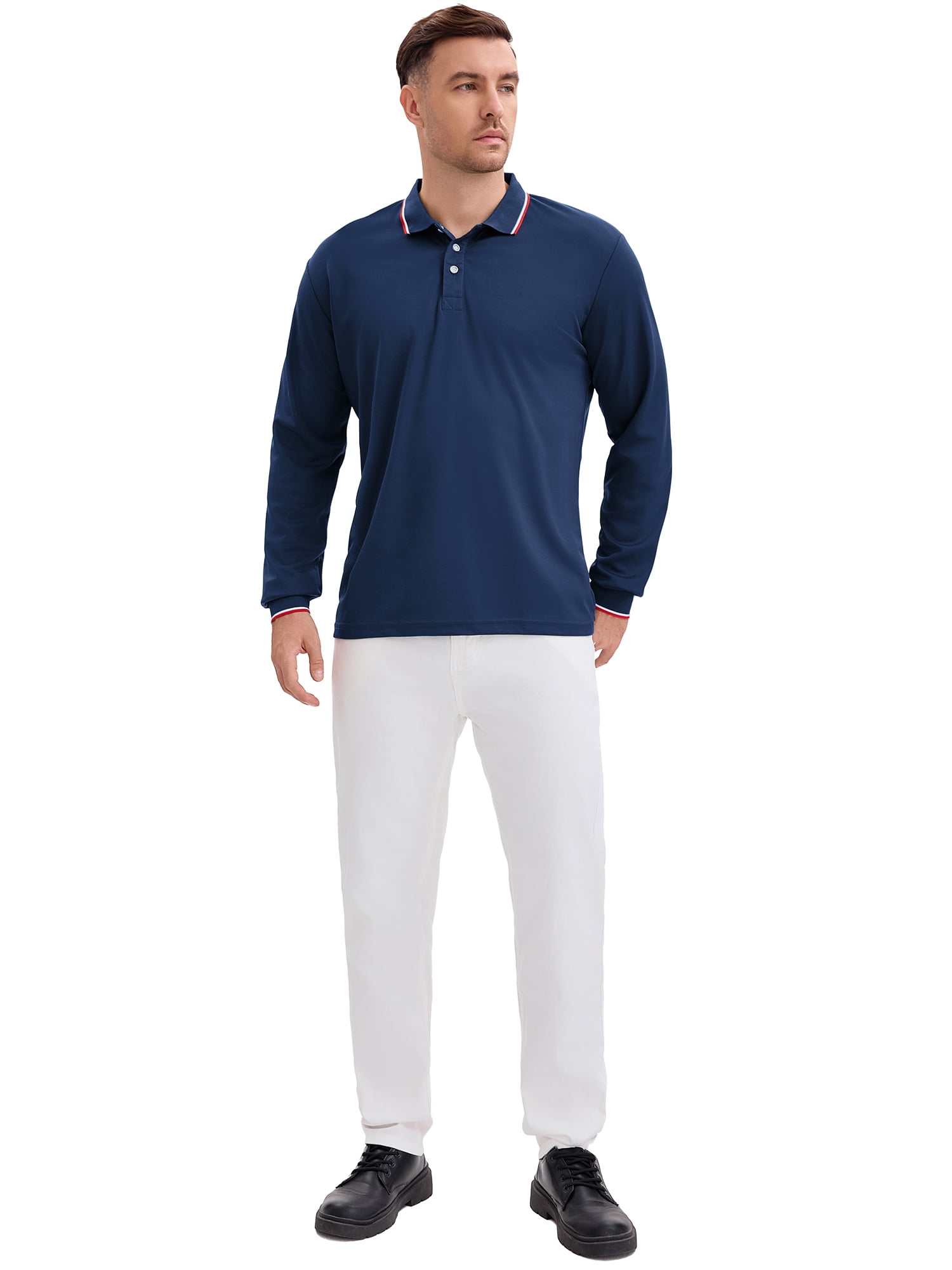 DARING DIVA Men's Classic Regular Fit Long Sleeves Business Golf Polo Shirt M Navy Blue