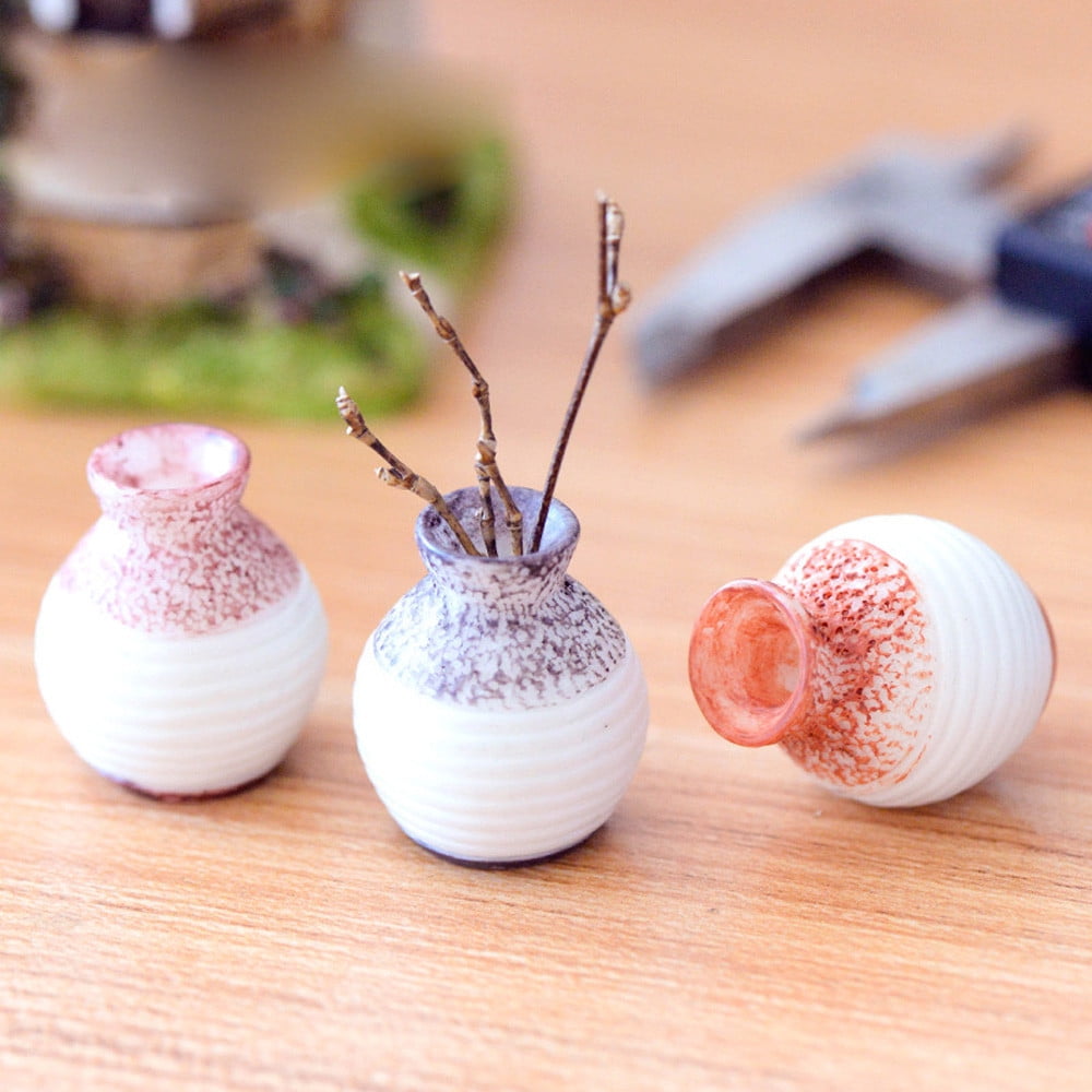 7 Pieces White Jar Vase of Porcelain Mini Miniature for Dollhouse Decorative 