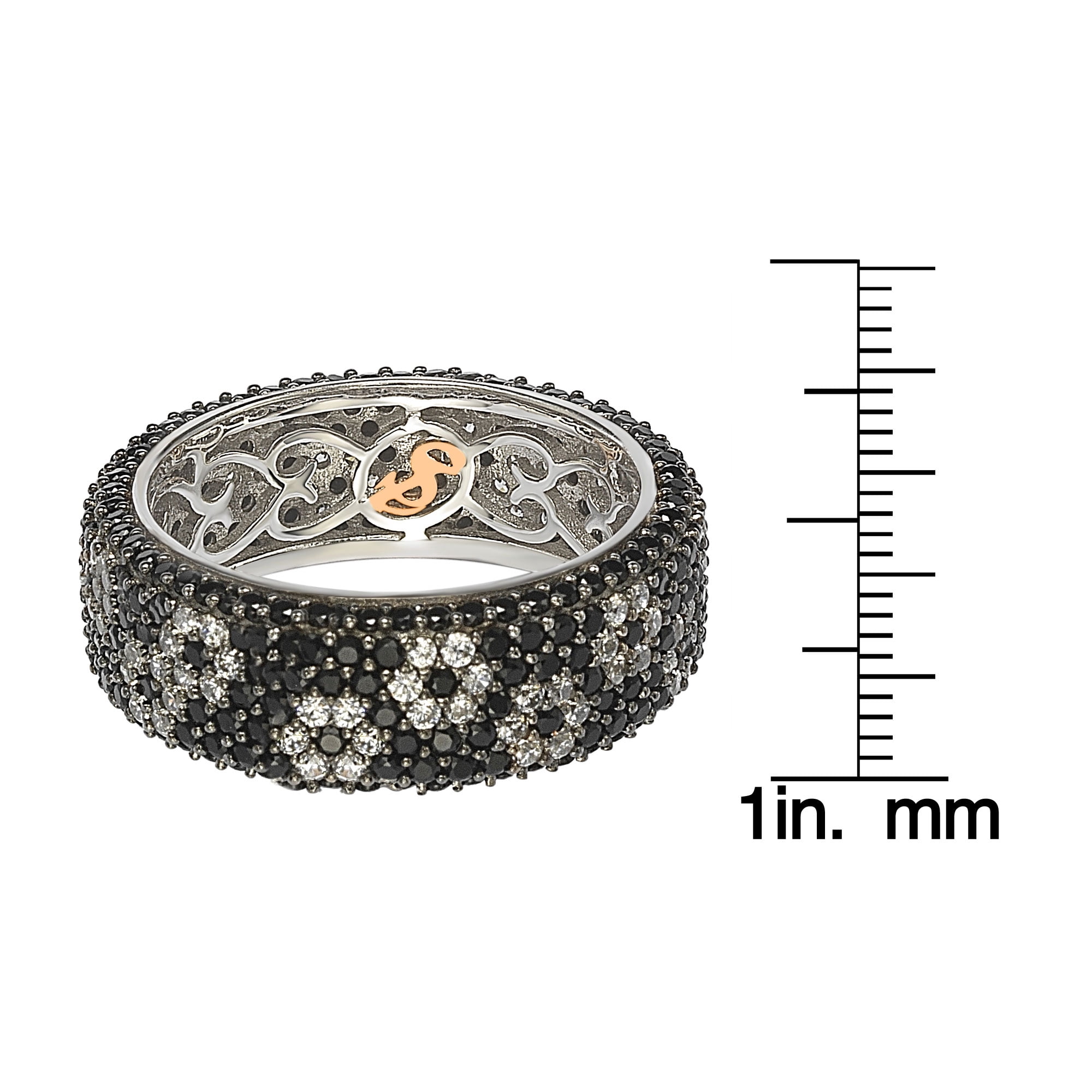 SL Collection Sterling Silver Cubic Zirconia White & Black Pave Flower Stackable Ring - Black White
