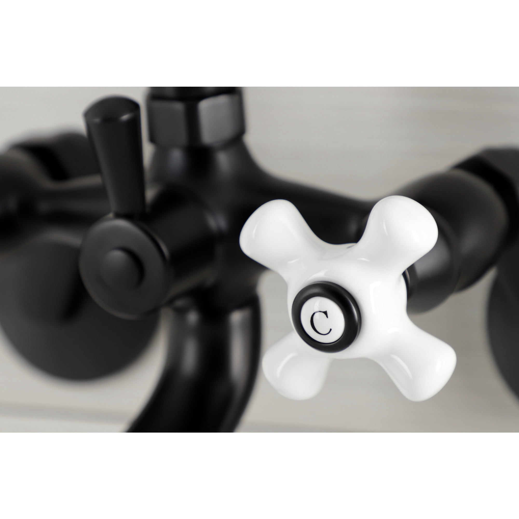Kingston Brass KS266PXMB Kingston Three-Handle 2-Hole Wall Mount Clawfoot Tub Faucet with Hand Shower in Matte Black