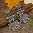 thumbnail image 4 of Boho CZ Indian Dangle Drop Statement Earrings for Women Antique Silver Gold-Toned Bohemian Beaded Bell Tassel Dangling Stud Earring Lightweight Vintage Mexico Jhumka Jhumki Jewelry, 4 of 12