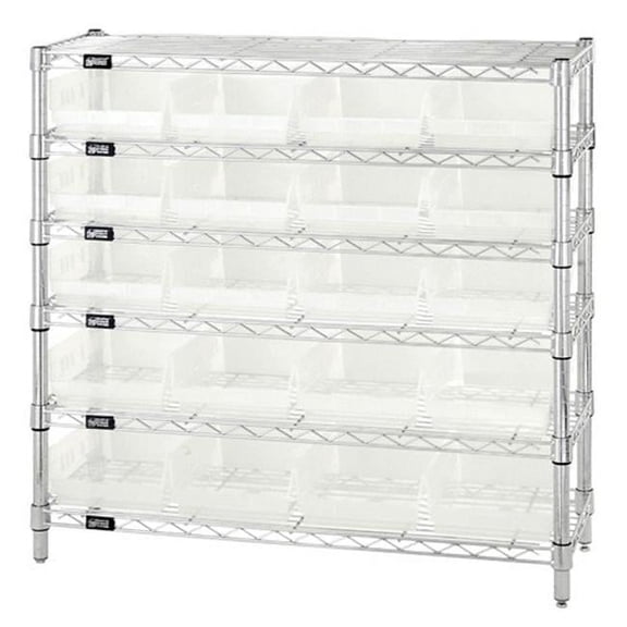 Quantum Storage WR6-36-1236-107CL 6 Shelf Wire Shelving Unit With 20 Clear Plastic Storage Bins, 12 x 36 x 36 in.