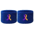 thumbnail image 2 of COUVER 2.5 Inch Embroidered Bladder Cancer Ribbon Blue Athletic Wristbands 2 Pairs (Unisex), 2 of 8