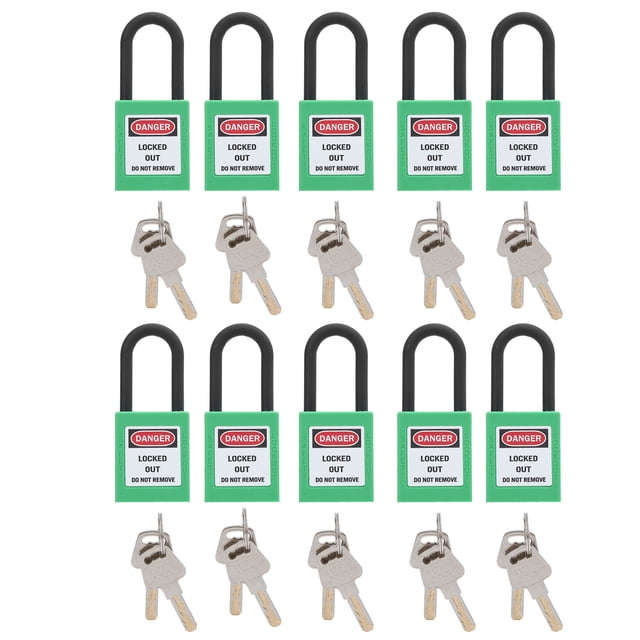 Juego de 10 candados de seguridad de 38 mm/1,5 pulgadas, aislantes de ingeniería, a prueba de polvo, para fábricas, obras de construcción, hospitales y productos químicos (verde)