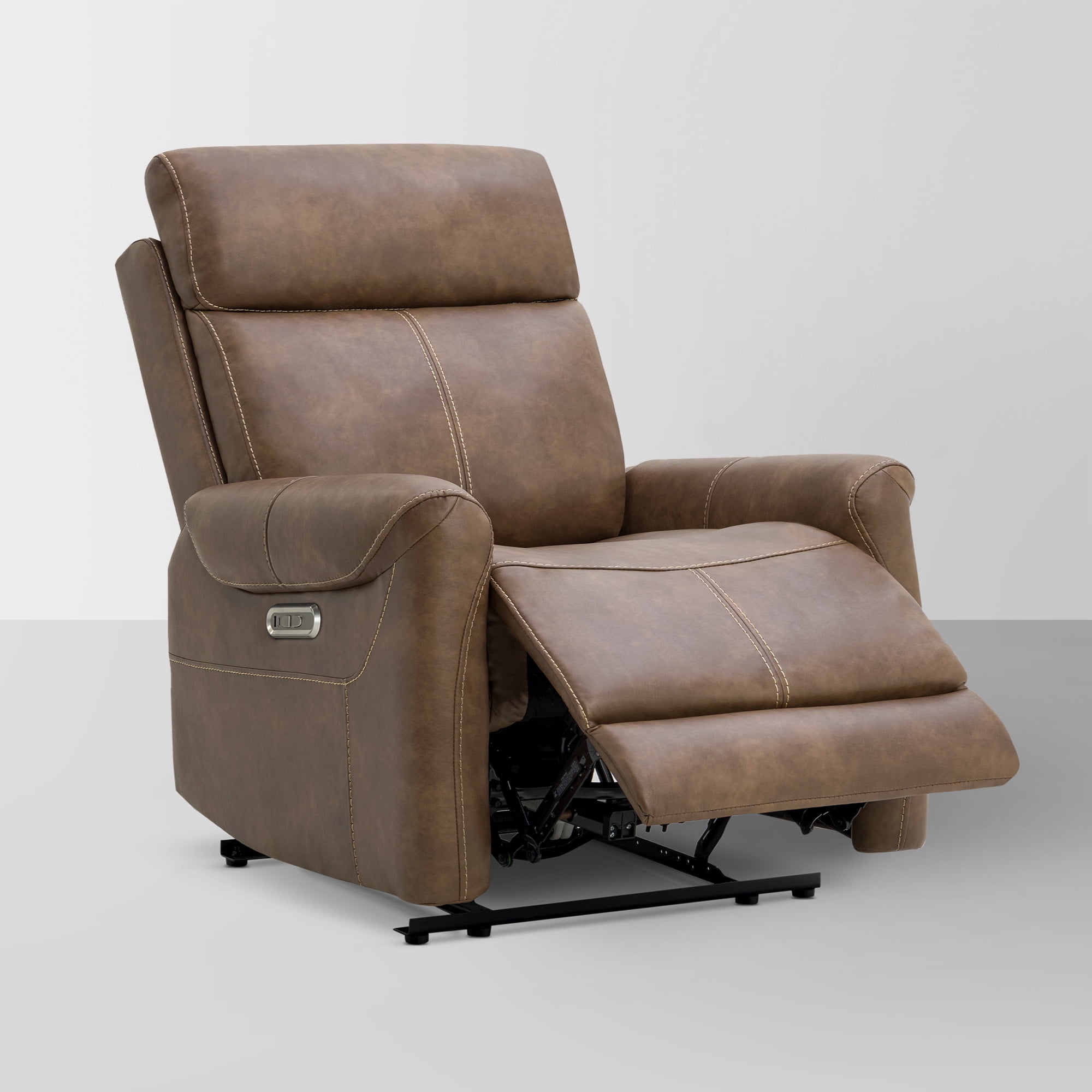 Spruce & Spring Power Recliner Chair, Wall Hugger Reclining Chair for Living Room, Bedroom, Faux Leather, Brown