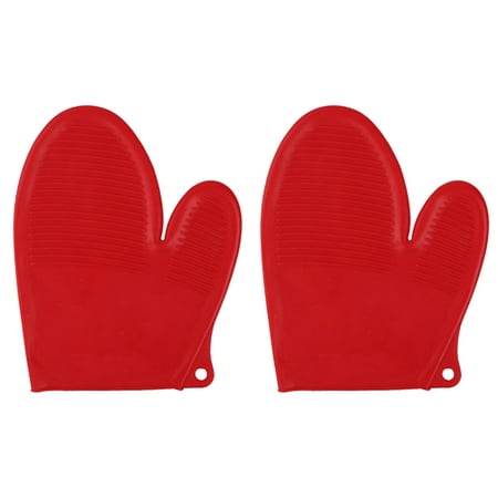 

2Pcs Silicone Mitts Heat Resistant Anti-Scald Anti-Skid Kitchen Use Oven Mitts(Candy Red)