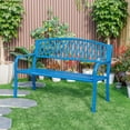 thumbnail image 1 of 50" L Metal Garden Bench Blue Criss Cross Design, 1 of 2