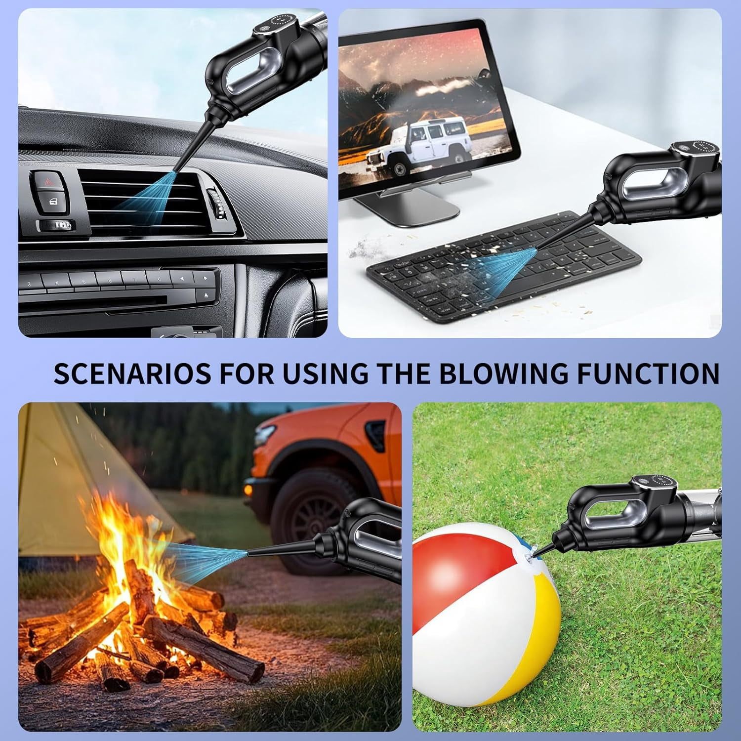 Car Vacuum Portable , 18000Pa 2 in 1 Vacuum Cleaner&Air Duster, 130W Brushless Motor with 7000mAh Battery, LED Light, Multi-Nozzles for Car, Home, Office, Pet